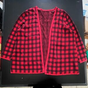 Covington Red Black Plaid‎ Open Front Cardigan Long Sleeve Casual Layering